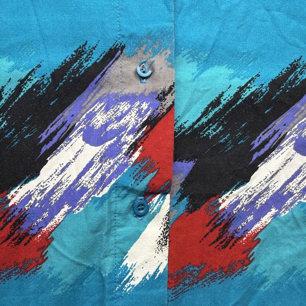 Vintage 80s Roper Western Shirt Teal Abstract Brushstroke Made USA Womens Med - Picture 2 of 5